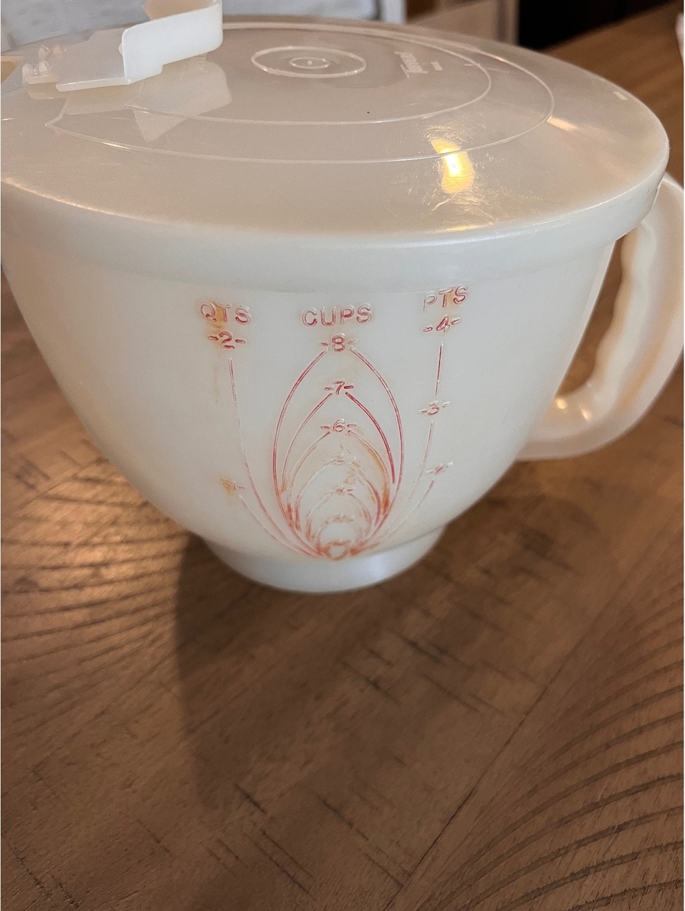 VTG Tupperware 8 Cup Mix-N-Store Batter Bowl with Lid White #1281 Red Markings